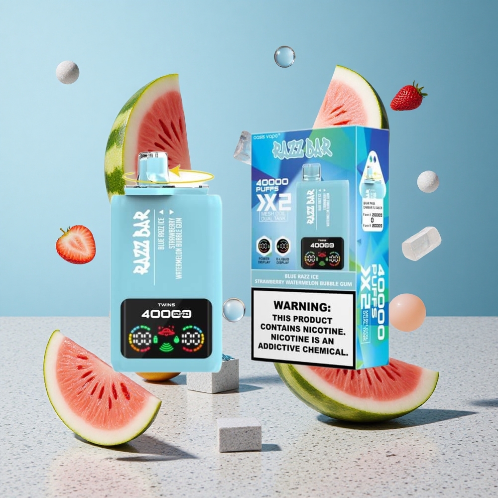 Razz Bar 40000 Puffs Blue Razz Jég-EPer Dinnye Buborék Rágó Típusú Elektromos Cigaretta Kijelzővel és 650 Mah Akkumulátorral