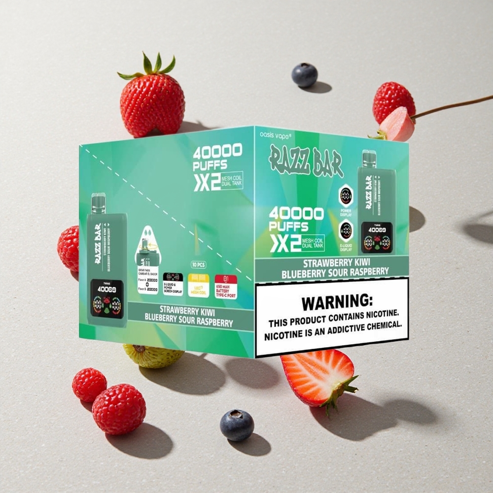 Razz Bar 40000 Puffs Eldobható E-cigaretta Eper-Kiwi Áfonya Savanyú Málna és 650 Mah Akku Típus-C Csatlakozó