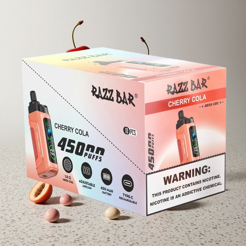 Razz Bar 45000 Puffs Egyhasználatos E-cigaretta Cseresznyes Kóla és Áfonya ÍzBeállítható Légáramlással