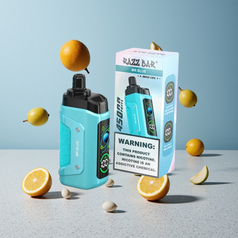Razz Bar 45000 Puffs Egyhasználatos E-cigaretta Mr Kék és Málna Beállítható Légáramlás Type-C Töltés