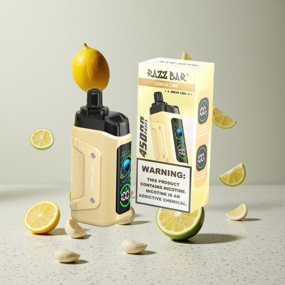 Razz Bar 45000 Puffs Egyszer használatos E-cigaretta Citrom Lime és Málna 10 Ohm Mesh Coil