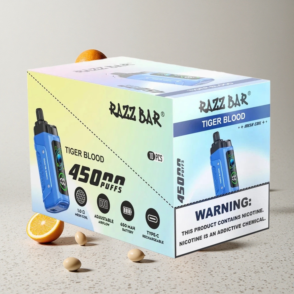 Razz Bar 45000 Puffs Elszívható E-cigaretta Tigrisvér és Málna