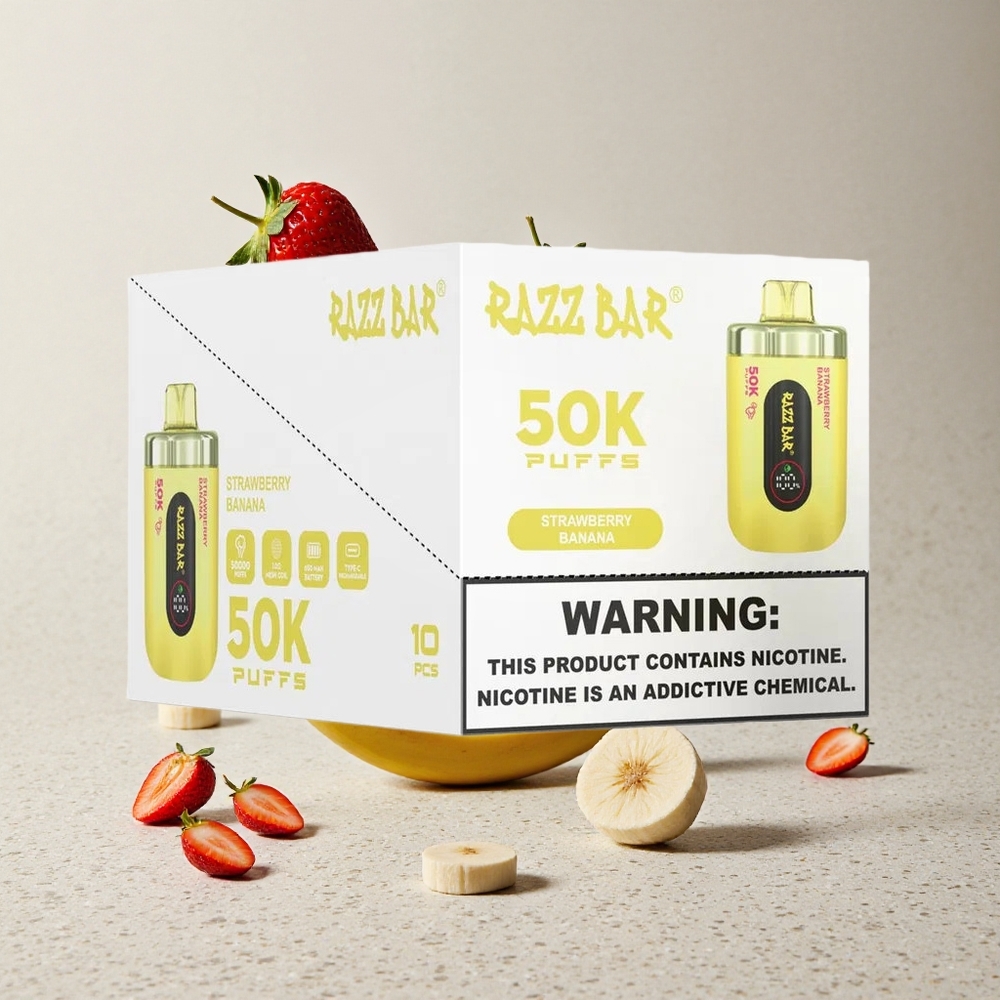 Razz Bar 50 000 Puffs Eldobható Vape Eper-Banán és 650 Mah Akku