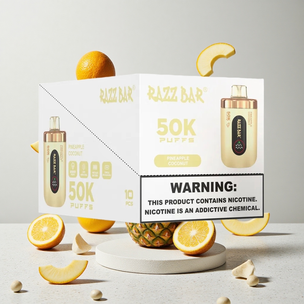 Razz Bar 50K Puffs Eldobható E-cigaretta Ananász-Kókusz és Ribizke 50000 Puffs 10 Ohm Mesh Coil