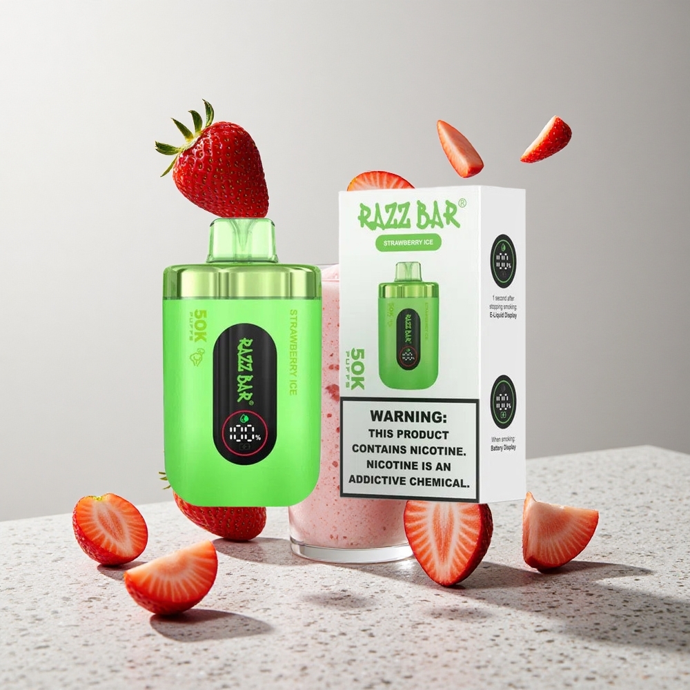 Razz Bar 50K Puffs Eldobható E-cigaretta Eper-Jég és 50000 Puffs 650 Mah Akku