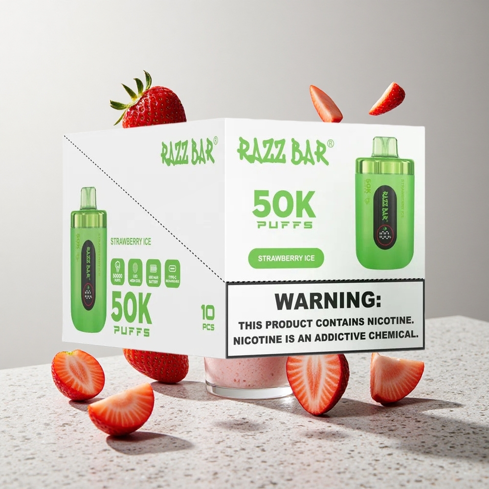 Razz Bar 50K Puffs Eldobható E-cigaretta Eper-Jég és 50000 Puffs 650 Mah Akku