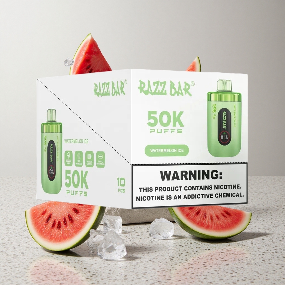 Razz Bar 50K Puffs Eldobható E-cigaretta Görögdinnye Jég és 50000 Füst