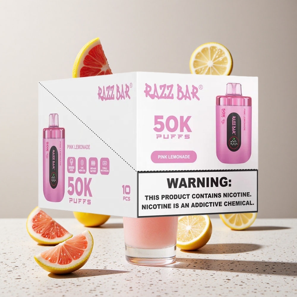 Razz Bar 50K Puffs Eldobható E-cigaretta Málna Limonádé 50000 Puffs 10 Ohm Mesh Coil