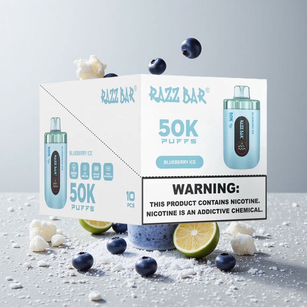 Razz Bar 50K Puffs Eldobható E-cigaretta Áfonya Jég 50000 Puffs és 10 Ohm Mesh Coil