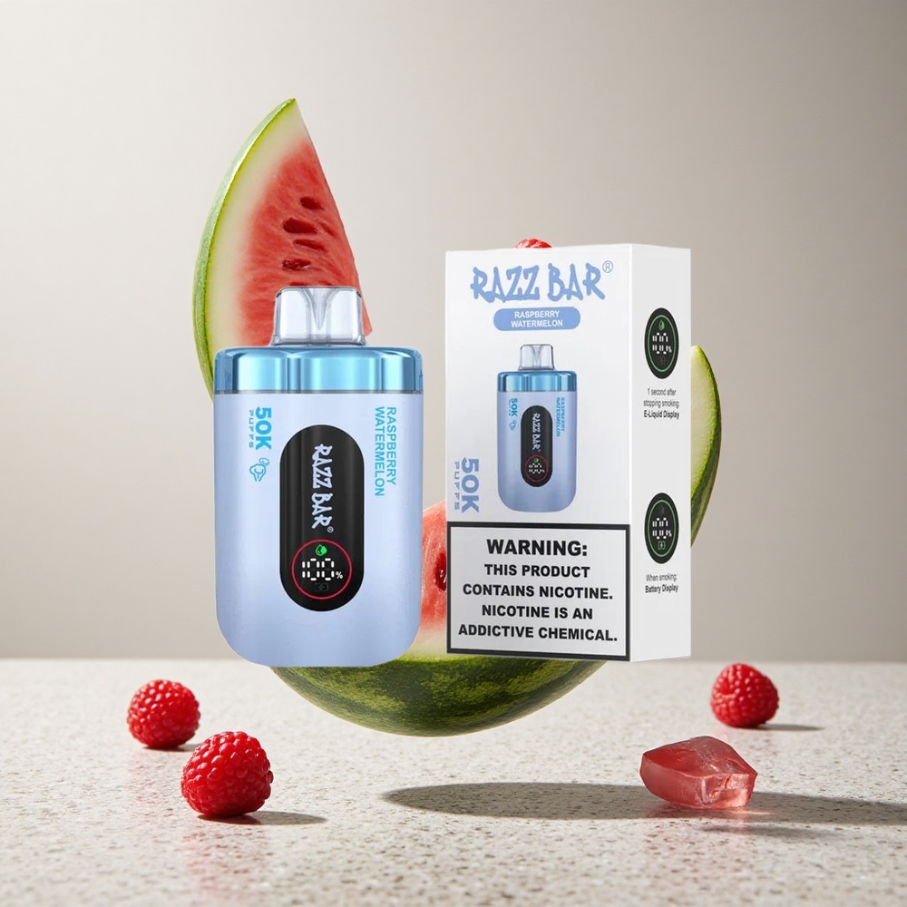 Razz Bar 50K Puffs Eldobható E-cigaretta Málna Görögdinnye Íz 50000 Puffs és 1.0 Ohm Mesh Coil