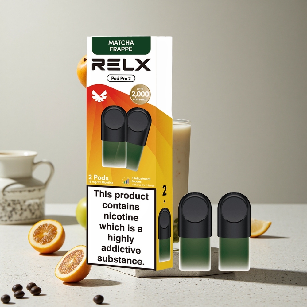 RELX Pod Pro 2 600 Puffs Tea-Matcha Frappe Tea 19ml tartály 18 nikotintartalom